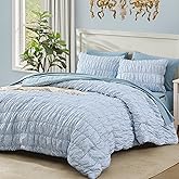 BLOOMHAVEN Queen Comforter Set - 7 Pieces Blue Classic Puff Floral Bedding Sets for All Seasons, Shabby Chic Farmhouse Bed in a Bag Queen with Wildflowers Fluffy Comforter, Sheets, Pillowcases & Shams