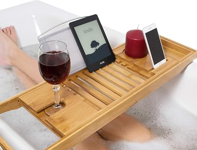 Relux Premium Bamboo Bath Caddy Bridge Extendable Luxury Book Rest