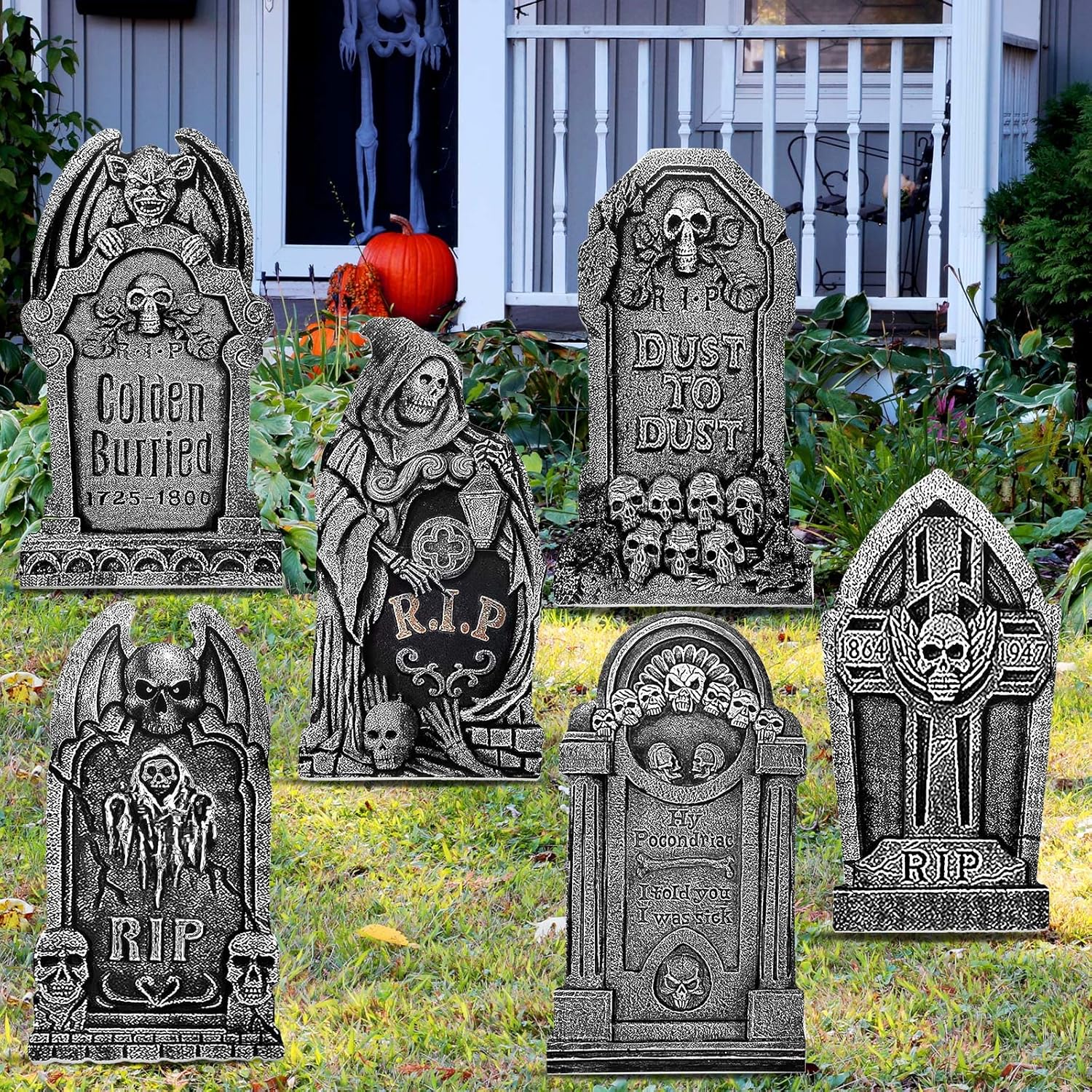Yard Signs - 6 Styles Halloween Tombstone Yard Stakes Signs Graveyard Tombstones Yard Signs Corrugated Rip Tombstones Halloween Sign with Stakes Signs for Halloween Props Lawn Decorations (27 Inch Tall)