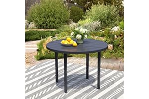 STABRECH 42" Round Patio Table with Umbrella Hole, Metal Outdoor Dining Table for Garden, Backyard and Deck, 4 Person Round Patio Dining Table for Outside, Black