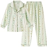 Vopmocld Girls Button Down Pajama Sets Soft Polyester Lapel Collar Long Sleeve Long Pants Sleepwear for Teen Cozy Nightwear