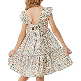 GRACE KARIN Girls Floral Dress Tie Back Flutter Sleeves Casual Summer Dress for 5-12Y