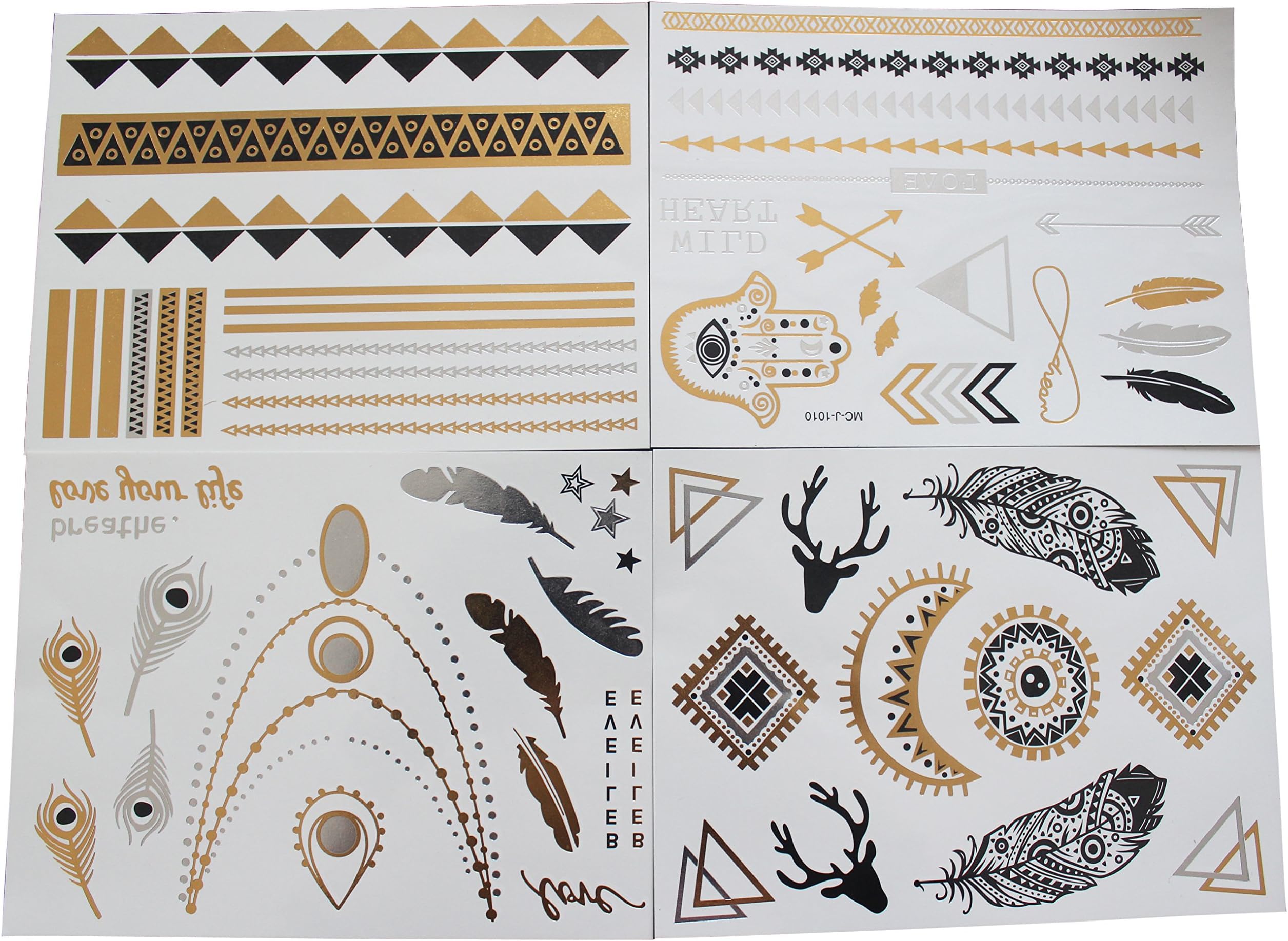 Purenight Tattoo Gold Fashion Accessory with Powder, Like Flash Tats - 4 Sheets of Temporary Tats--Five steps make you outstanding ,Wonderful Craft Sticker, Let's Move on !
