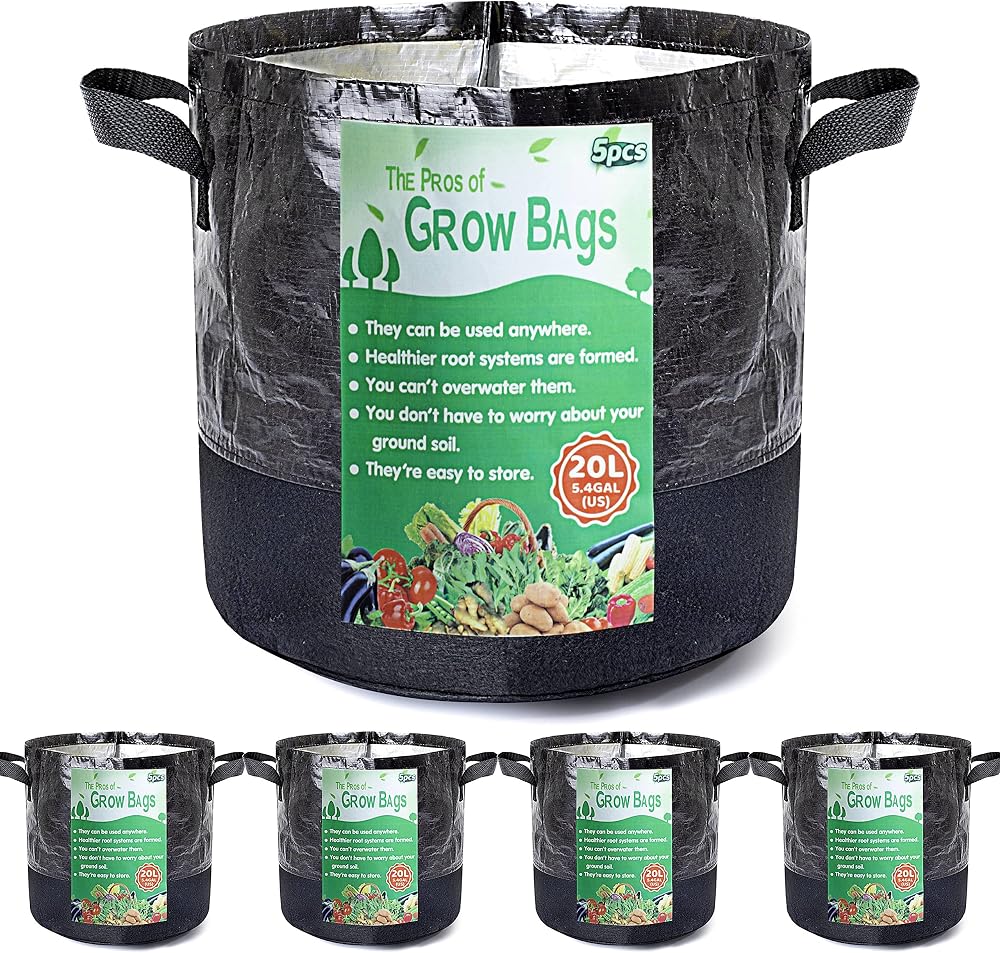 Growerz WetLockz 20L Heavy-Duty Fabric Grow Bags 5 Pack | Moisture Control