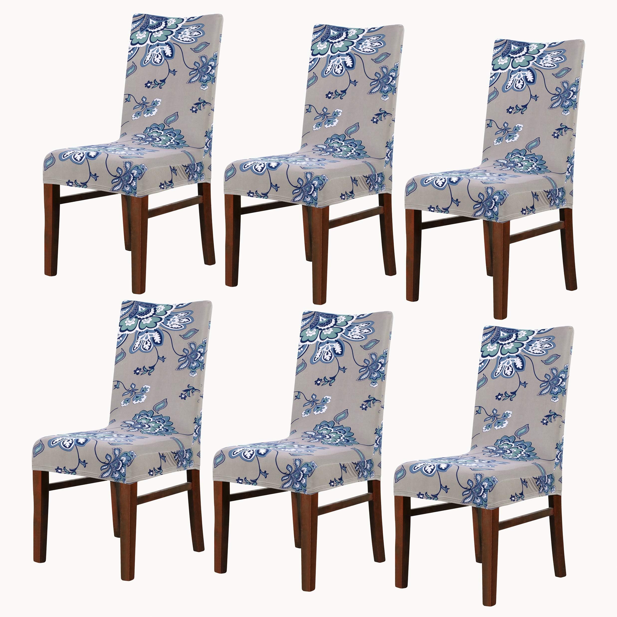 Clothman Washable Dining Chair Covers Set of 6 Printed High Elasticity Chair Slipcovers Removable Parsons Chair Covers for Dining Room, Mimosa