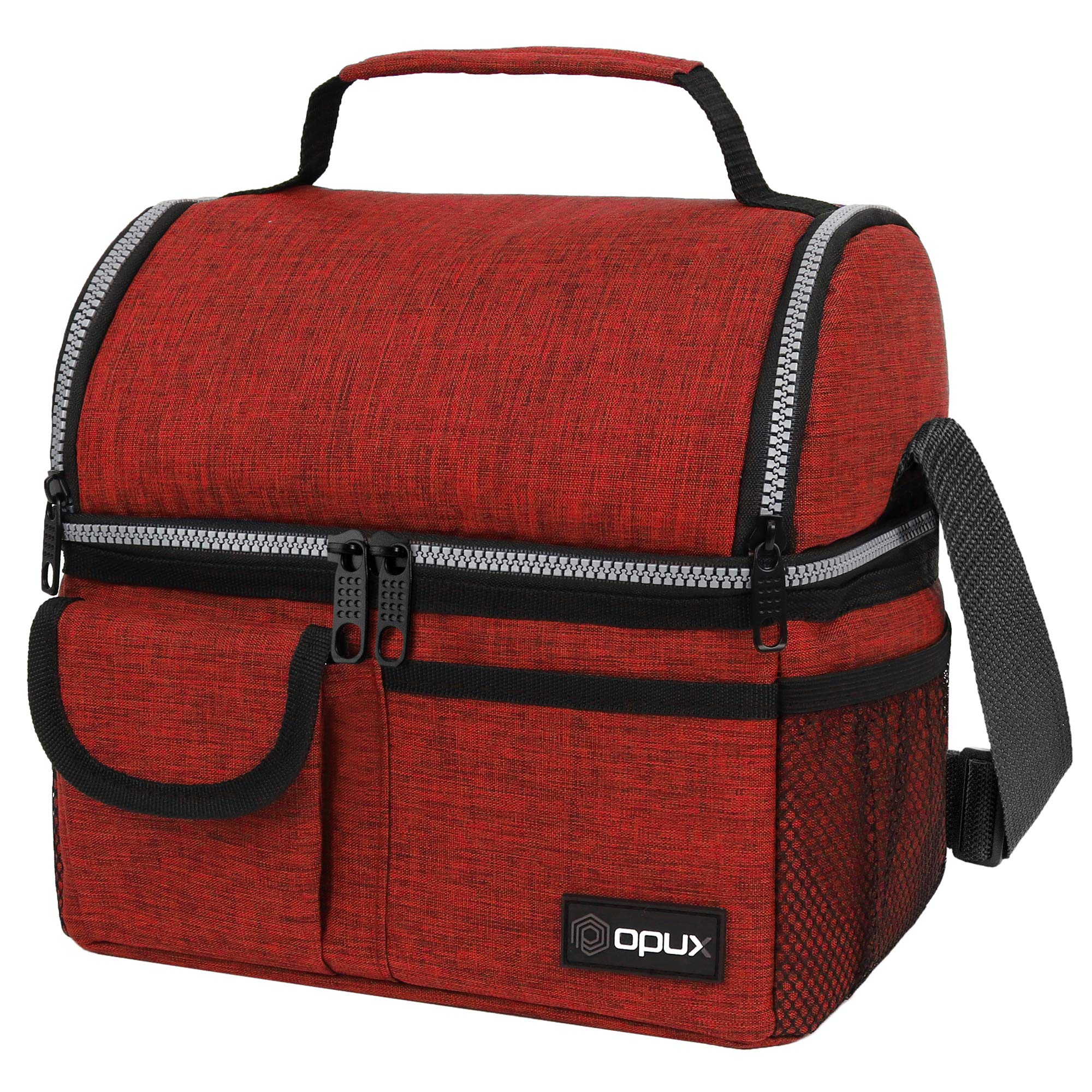 Photo 1 of opux Lunch Bag Women Insulated, Adult Lunch Box Cooler, Lunch Box for Men, Dual Compartment Lunchbox for Work, Leakproof Double Decker Lunch Bag, Soft Lunch Pail Tote Girls Boys Kids School, Red