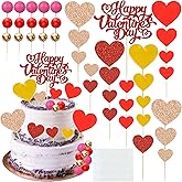 Gyufise Happy Valentine's Day Cake Toppers Red Heart Cupcake Decorations Foam Ball Cake Decorations for Wedding Anniversary Engagement Supplies Multicolor