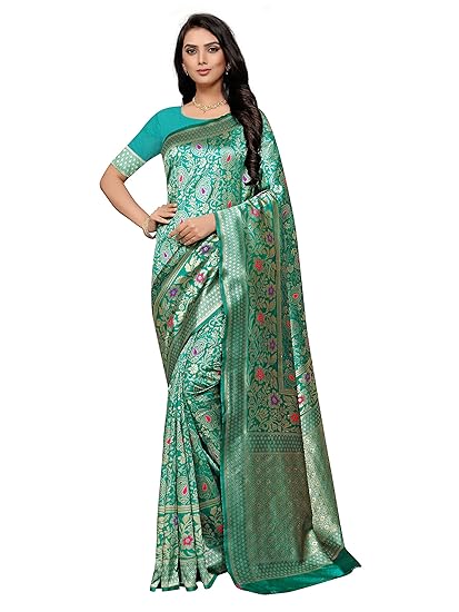 Shiv Textiles Womens Banarasi Silk Saree With Blouse Piece (RA158-RAMA_Rama Green)