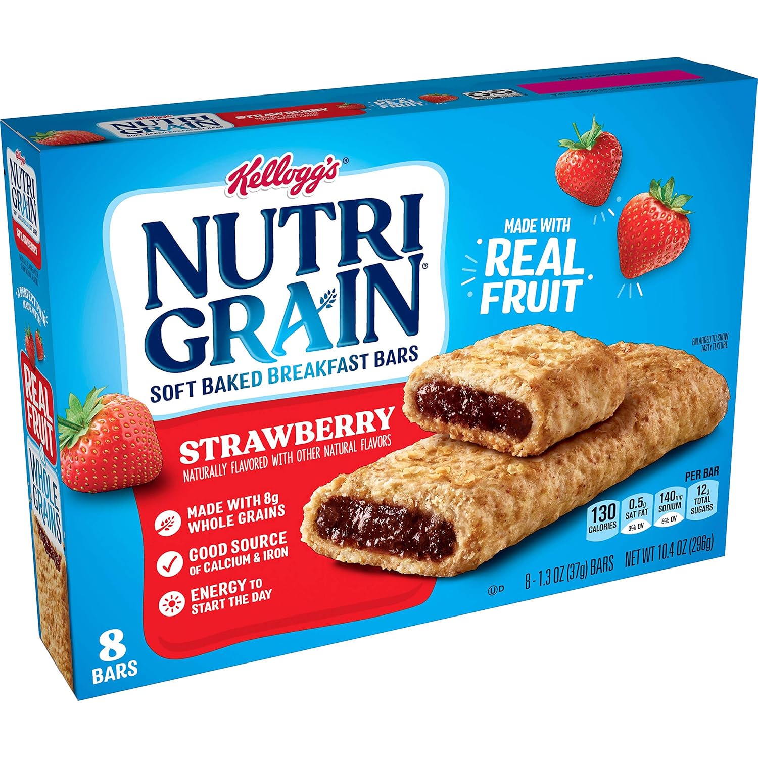 Kellogg's Nutri-Grain, Soft Baked Breakfast Bars, Strawberry, Made with Whole Grain, 10.4 oz (8 Count)