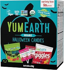 Yumearth, Halloween Candy Variety Box, 16.55 Ounce | Gummy Fruits, Lollipops, Giggles, Individually Wrapped, Allergy Friendly