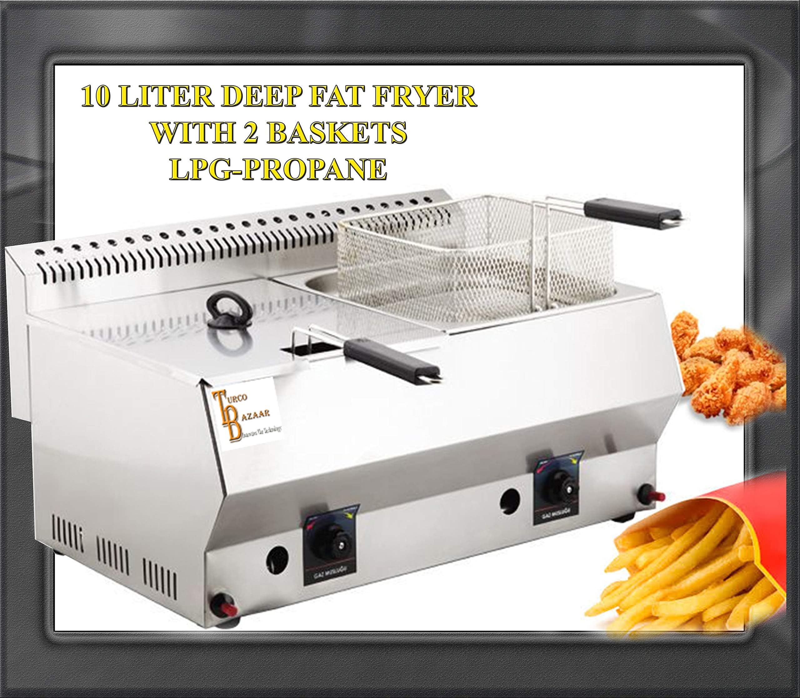 TurcoBazaar Brand 5+5 10 Litre LPG PROPANE Double Basket Chips Fryer 2 years warranty