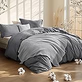 Bedsure 5 PCS Cotton Comforter Set with Waffle Throw Blanket - Soft Breathable Bedding Set for All Seasons, Dark Grey Comforter Full Size, Pillow Shams, Grey 100% Cotton Blanket, Throw Pillow
