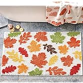 Estmy Colorful Fall Maple Leaves Bath Mat Non Slip Washable 16’’x24’’ Orange Fall Colored Autumn Woodland Bathroom Mat, Microfiber Cute Harvest Season Thanksgiving Bath Rugs Absorbent
