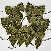 Drievana Green Crushed Velvet Bows for Christmas Tree 7.5 inch Vintage Moss Green Velvet Christmas Ornaments Pre-Tied Ribbon Bows for Gift Wrapping, Wreath, Invitations, Holiday Decor, 6 Pcs