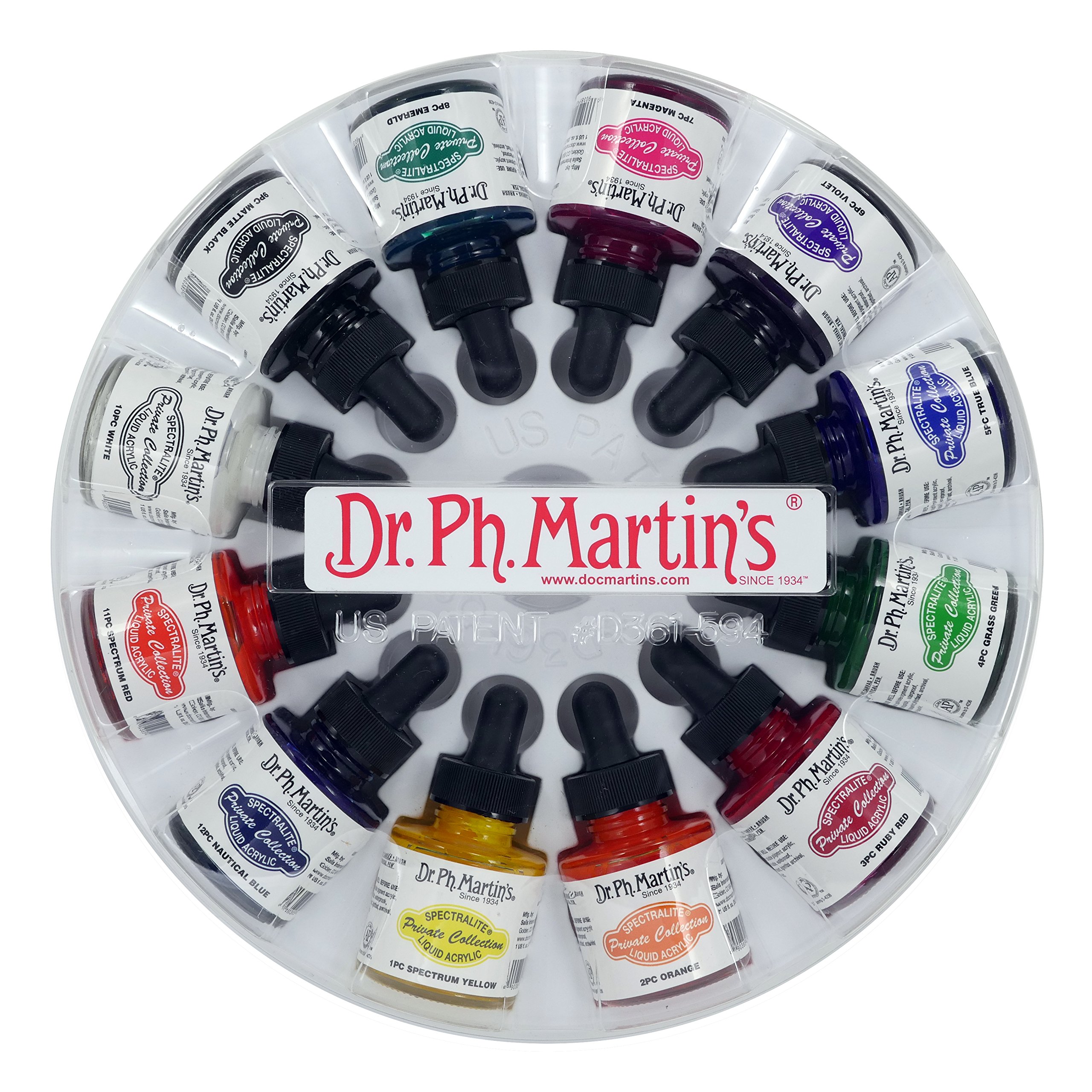 Dr. Ph. Martin's Spectralite Private Collection Liquid Acrylics, 1.0 oz, Set of 12 (Set 1)