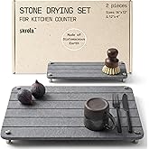 SKROLA 2 Piece Stone Drying Mat Set with Sanding Paper 16x12 Inch Diatomite Dish Drying Mat for Kitchen Counter Fast Drying Eco Friendly Includes Non Slip Legs (Ashen, 16"x12")