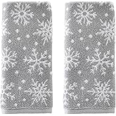 SKL Home Winter/Christmas Scattered Snowflakes Hand Towel 2pc Set for Bath/Kitchen/Bar & Gift, Gray
