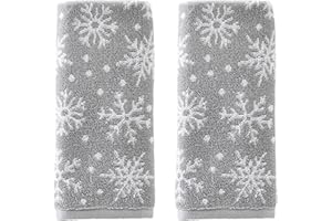 SKL Home Winter/Christmas Scattered Snowflakes Hand Towel 2pc Set for Bath/Kitchen/Bar & Gift, Gray