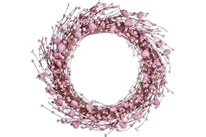 J'FLORU J’FLORU Valentine’s Day Wreaths for Front Door, 20”Valentine’s Day Wreath with Cute Hearts and Berries Valentine’s Day Gifts Anniversary Wedding Decorations (Pink)