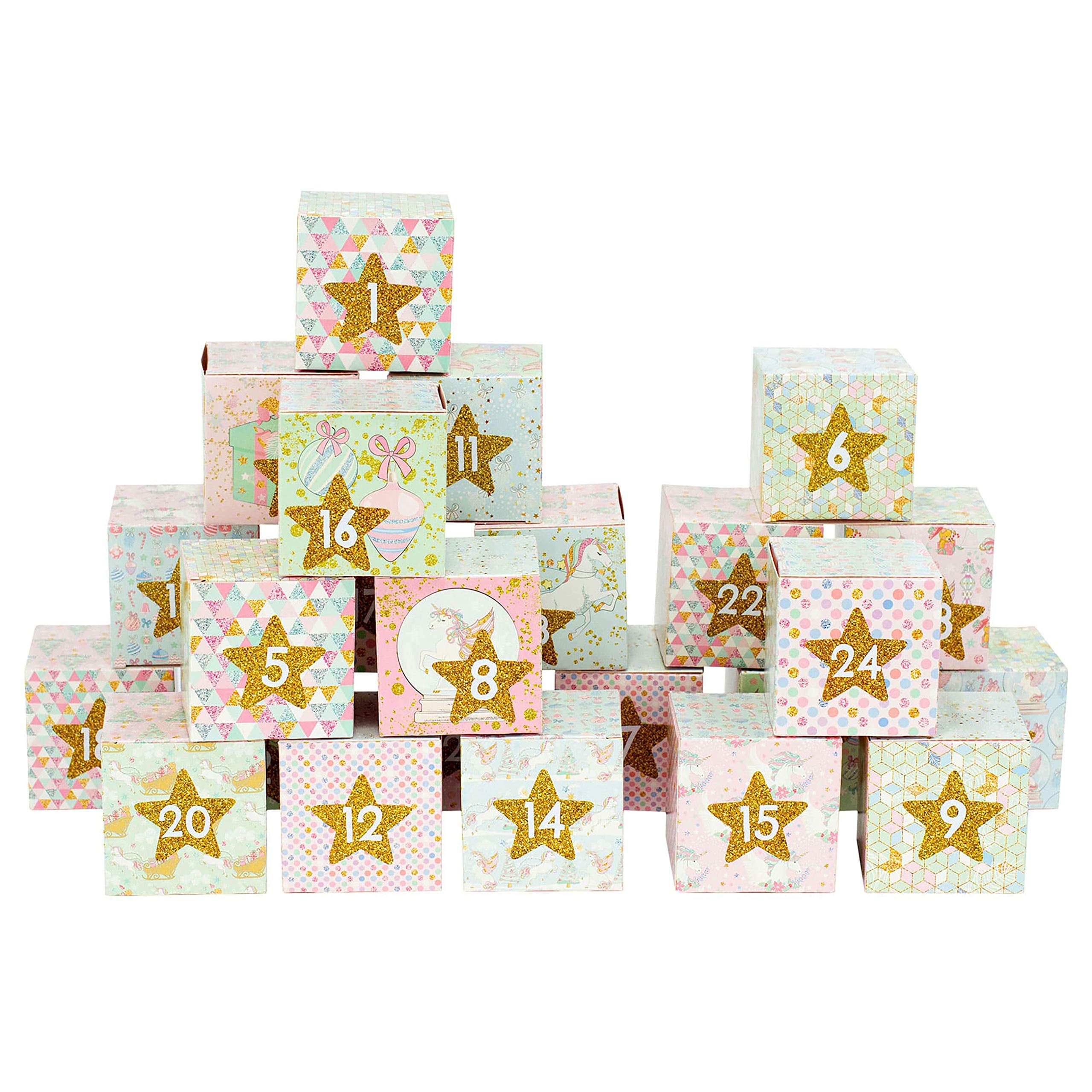 24 Advent calendar boxes - pink unicorns design - for you to craft for yourself - Christmas 2018
