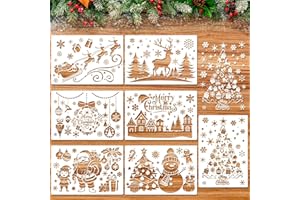 HOWAF 7Pcs Large Christmas Window Stencils for Spray Snow, Reusable Plastic Merry Christmas Stencils for Window Snow Spray st