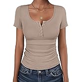 ANRABESS Womens Short Sleeve Henley Shirts Ribbed Slim Fitted Tee Summer Work Tops 2026 Button Blouse Spring Vacation Clothes