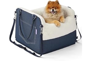 LE SURE Lesure Dog Booster Car Seat - Dog Car Seats for Small Dogs Egg Crate Foam Dog Car Bed with Storage Pockets, Clip-On Leash for Travel Carrier Booster Bed Elevated Seat, Blue