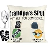Geefuun Grandpa Fathens Day Gifts:18"x 18" 2-Pocket Grandpa's Pillow Covers & Best Granpa Ever Engraved Spoon & Socks, Father's Birthday Gift for Grandfather Papa (No Fillers)
