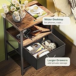 Huuger Night Stand with Fabric Drawer, Side Table