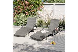 FammyLoft Outdoor Lounge Chairs Set of 2, Wicker Pool Lounge Chairs with 5 Adjustable Backrest, Patio Chaise Lounges with Pul