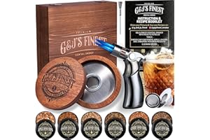 G & J'S FINEST Whiskey Smoker Kit | Cocktail Smoker Kit| Bourbon Smoker Kit| Old Fashioned Smoker Kit with Quad Flame Torch, 6 Wood Chips & Wooden Box for Smoking Drinks| Whiskey Gift for Men (No Butane Incl.)