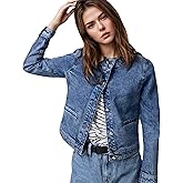 LifeShe Denim Jacket for Women Cropped Collarless Jean Cardigan Casual Shacket