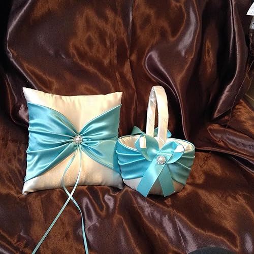 Amazon Com Wedding White Or Ivory With Light Turquoise Blue Ring