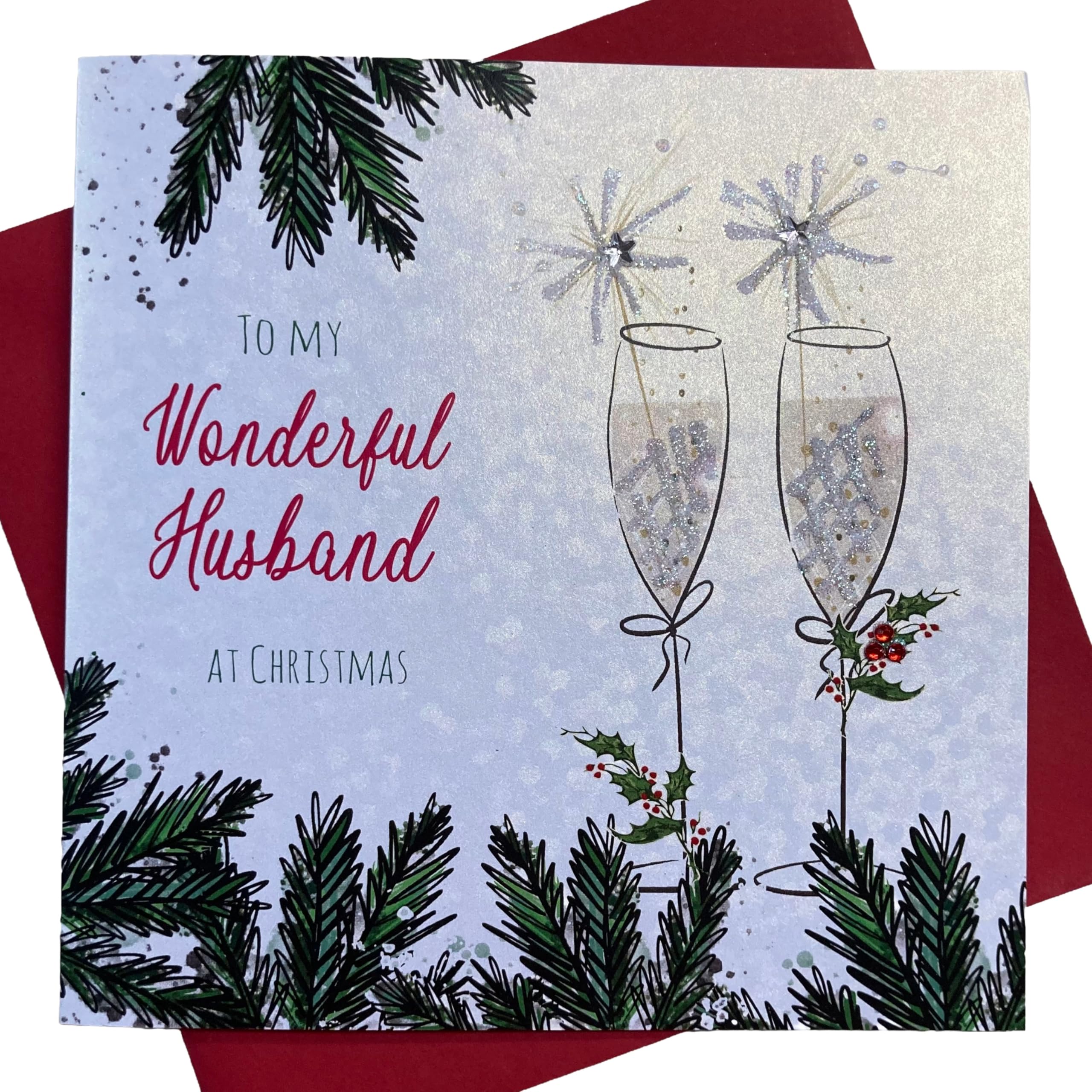 white cotton cards X60A To My Wonderful Husband Handmade Christmas Card, White