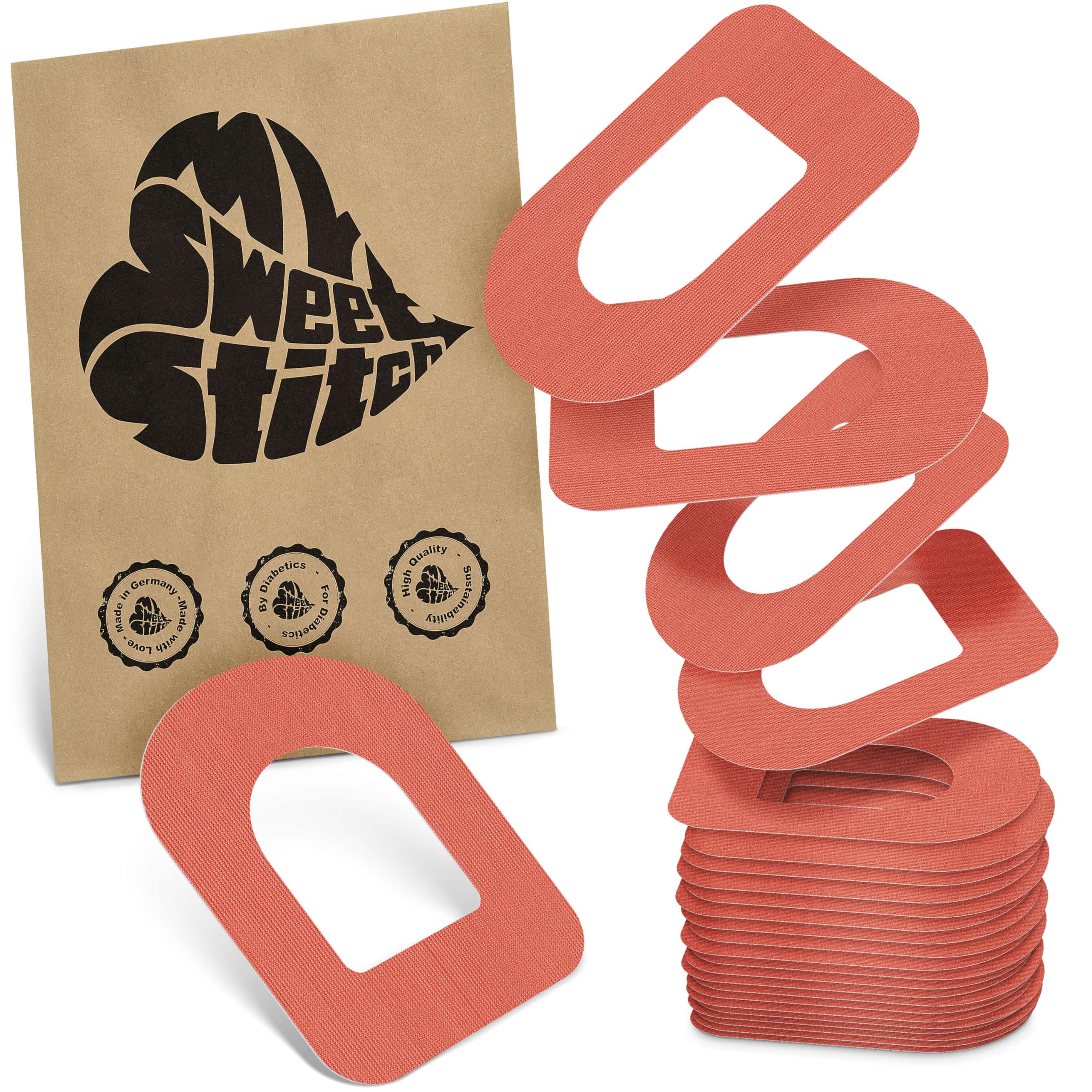 MySweetStitch - 25 x Omnipod Patches, Ring Patch Ø 95 x 72mm, Waterproof, Breathable, Skin-Friendly, Made in Germany, Coral