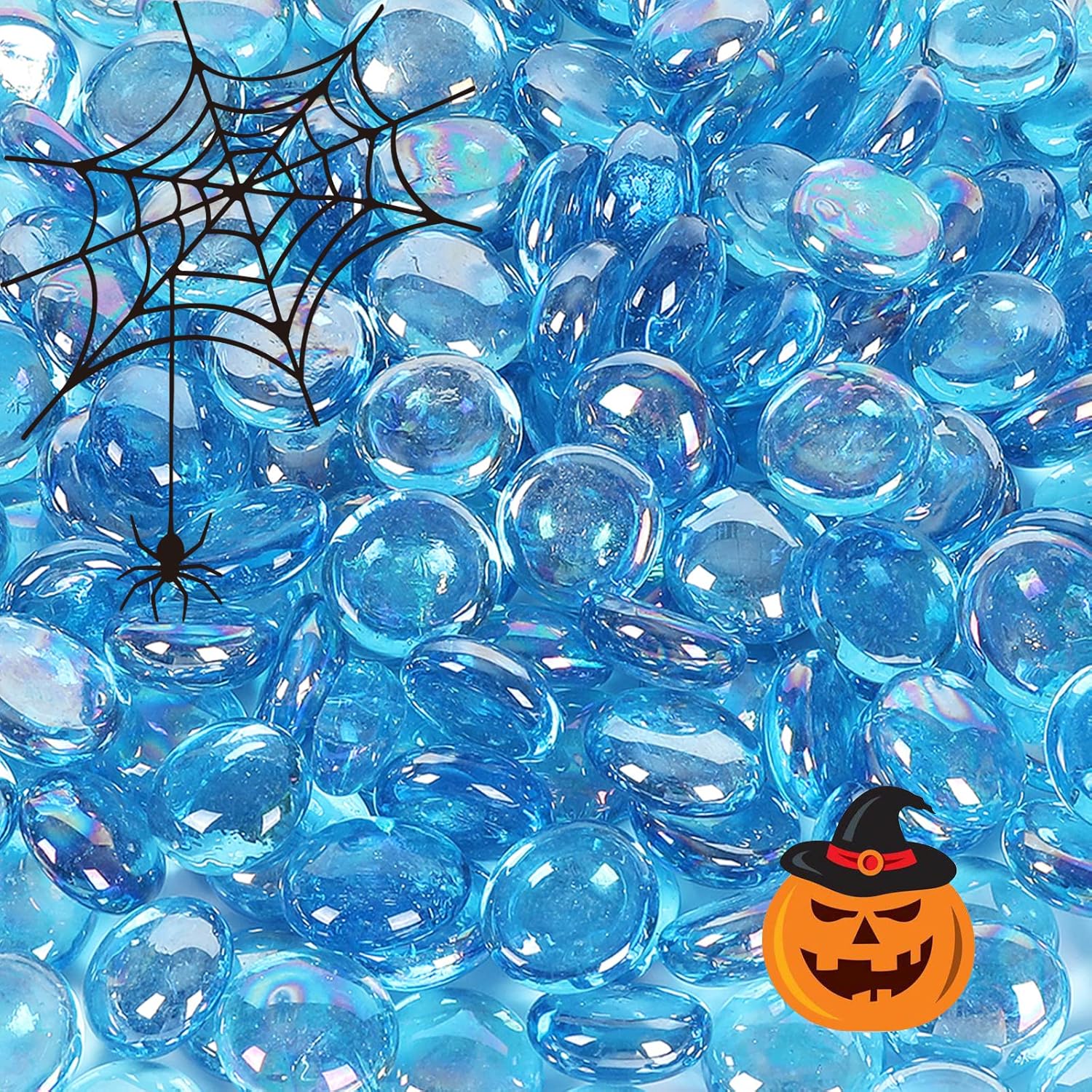 Vase Fillers - Ausluru 5LB Fire Glass Beads Flat Glass Marbles for Outdoor Fire Pit and Fireplace, Glass Gemstones for Vase Filler, Aquariums, Hydroponics Plants, Home Decor and Halloween DIY Craft, Turquoise