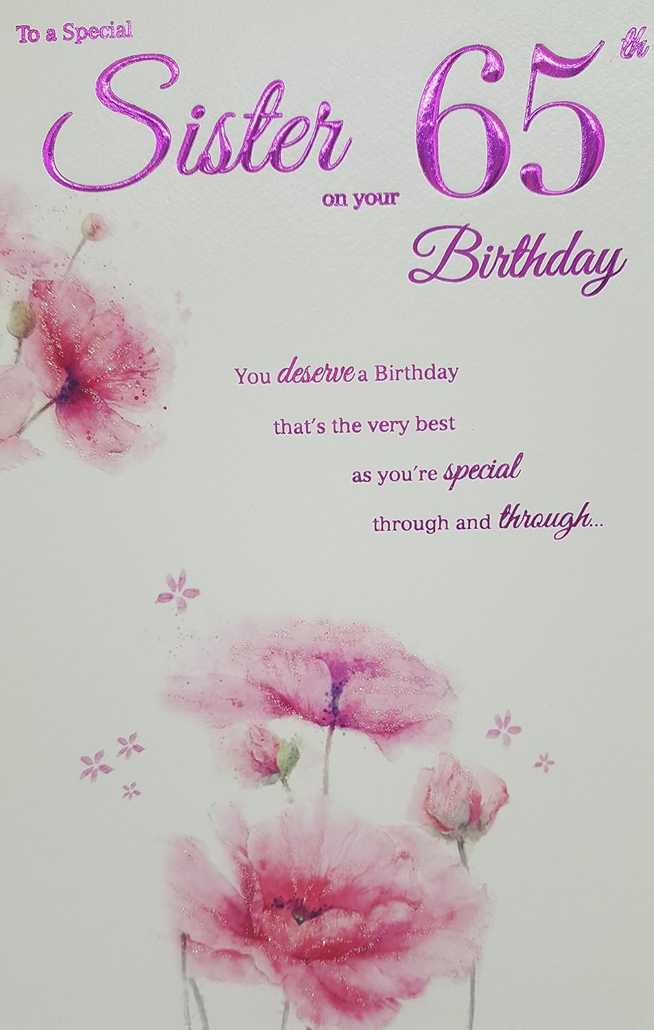 ICG Sister 65th Birthday Card Pink Flowers 9" x 6", Multicoloured, 235mm x 159mm