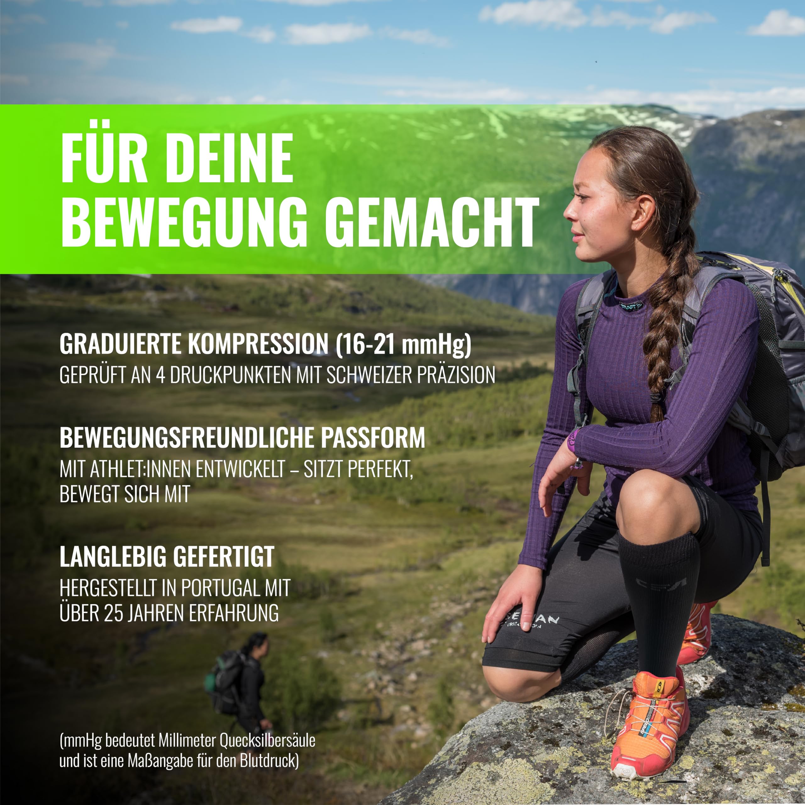 CFA V1 | 2x Paar | Kompressionsstrümpfe Damen & Herren | Ideal fürs Laufen, Fitnessstudio, Radfahren, Muskelerholung oder Workouts - Kompressionsstrümpfe Herren & Damen | Nachhaltige Dänisches Design 5