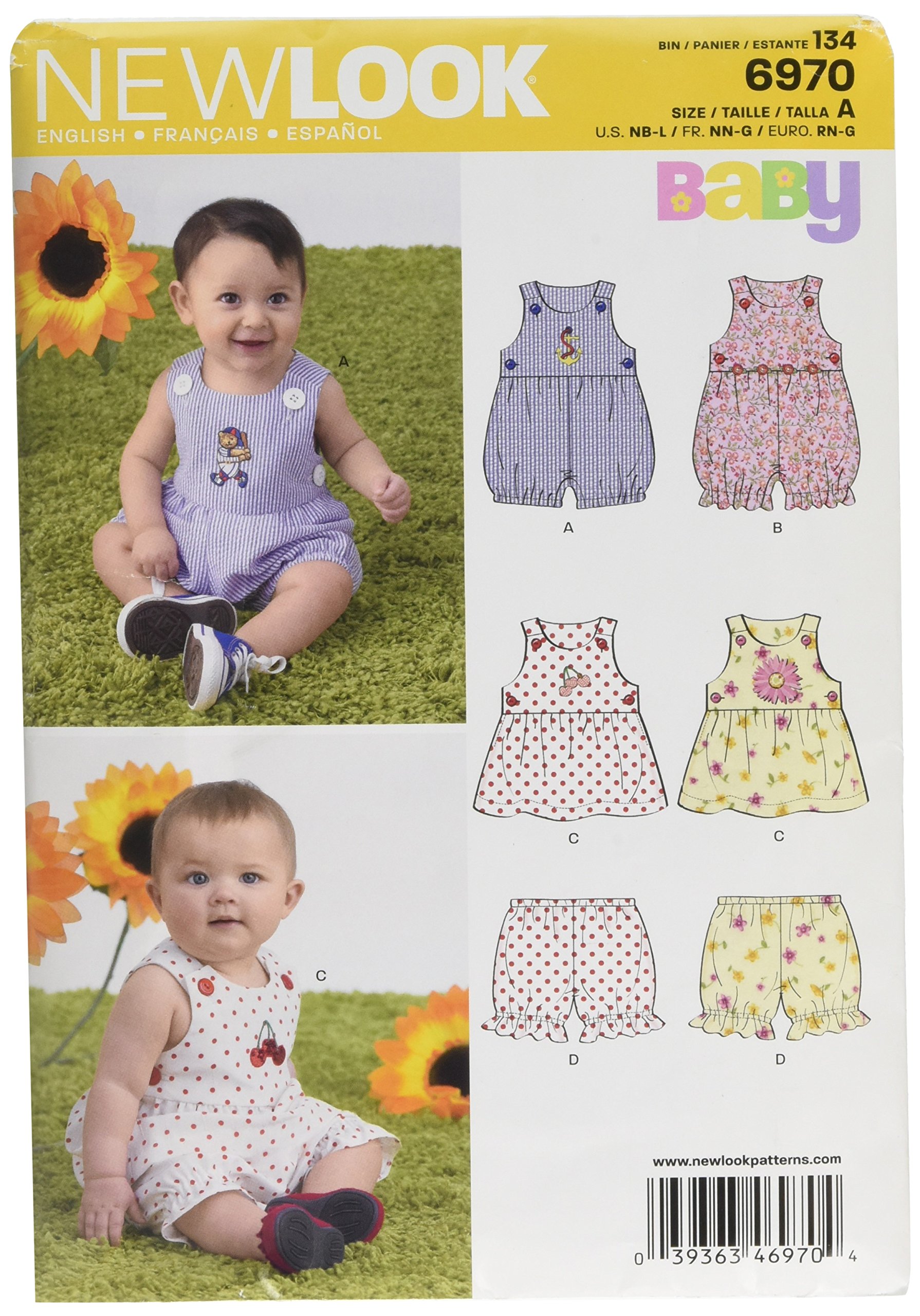 New Look Sewing Pattern 6970: Babies' Romper, Dress & Panties, Size A