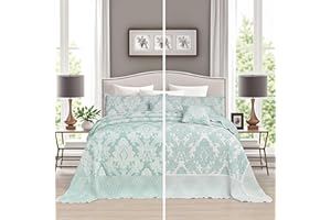 chiinvent Oversized King Bedspreads 120x120 Extra Wide Coverlet Sets, 5 Piece Double-Sided Damask Jacquard Large Quilts, Lightweight and Reversible, King/Cal King, Mint Green