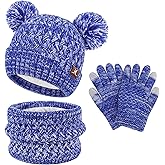 ZASFOU Toddler Kids Winter Hats Scarf Touchscreen Gloves Set Knit Pom Beanie Neck Warmer for Girls Boys 2-7 Year Old Gifts