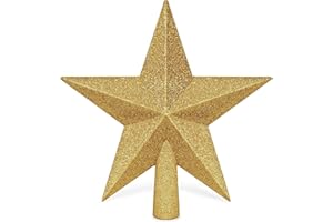 QZYL Christmas Tree Star Topper, 8" Gold Xmas Star Tree Decorations, 3D Shatterproof Bethlehem Star Tree Topper Decorations, Waterproof Christmas Tree Topper Decor for Holiday Home Outdoor Ornament