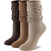 FITRELL Slouch Crew Socks for Women, Pre-sewn Slouch Look Soft Cotton Mid Calf Retro Cute Socks 3 Pairs (Can't Straighten)