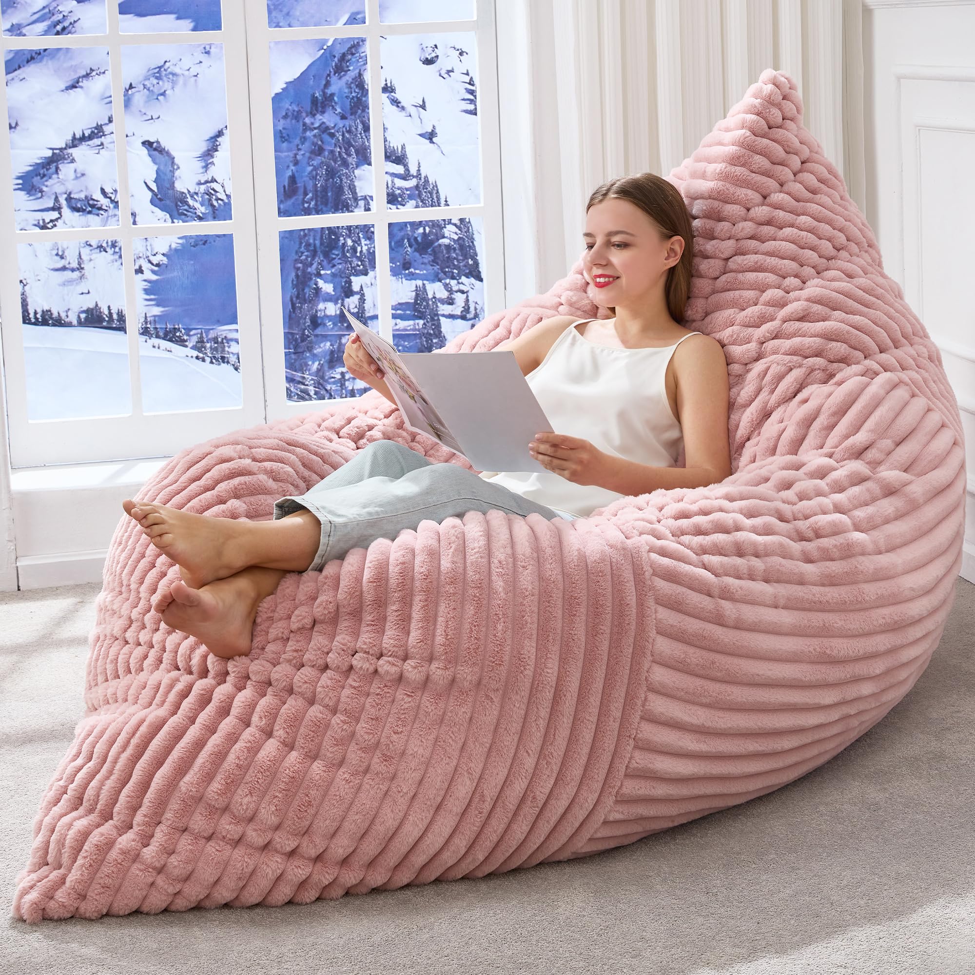Photo 1 of Hobestluk 3 in 1 Bean Bag Chair Giant Bean Bag Chairs Convertible Bean Bag Floor Cushion with Machine Washable Cover, Beanbag Chairs for Adult (Pink)