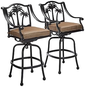 Palm Tree Cast Aluminum Powder Coated Barstool - Set of 2 - Antique Bronze
