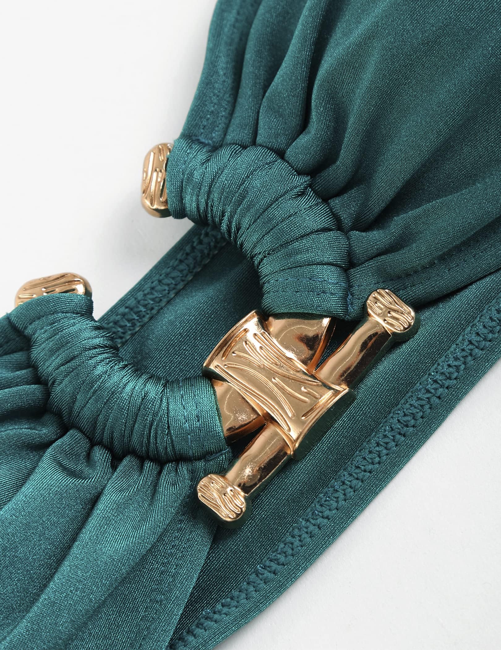 ZAFUL Glitter Strapless Bikini 2 Piece Bandeau Swimsuits Thong Swimwear for Women Green M