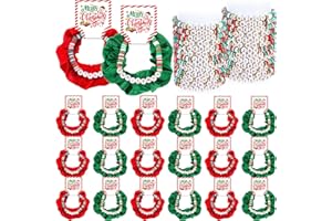 Hoteam 24 Sets Christmas Polymer Clay Beaded Stretch Bracelets Xmas Soft Red Green Hair Scrunchies Friendship Bead Bracelets Velvet Scrunchies for Party Supplies Decorations(Christmas)