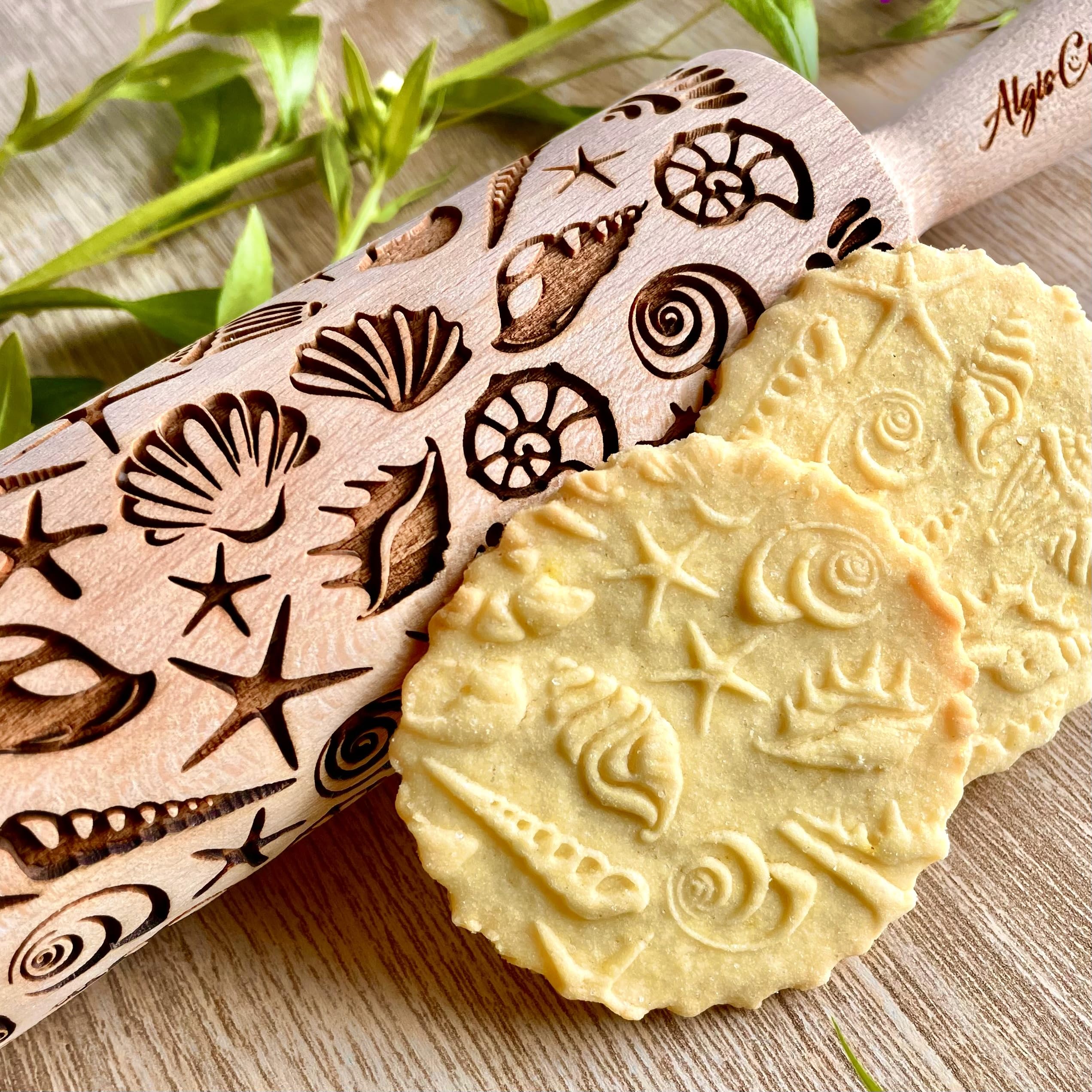 Embossing Rolling Pin SHELLS. Dough and Clay Roller for Embossed Cookies and Pottery. Cookie and Ceramic Stamp. Backing Gifts for Women by Algis Crafts