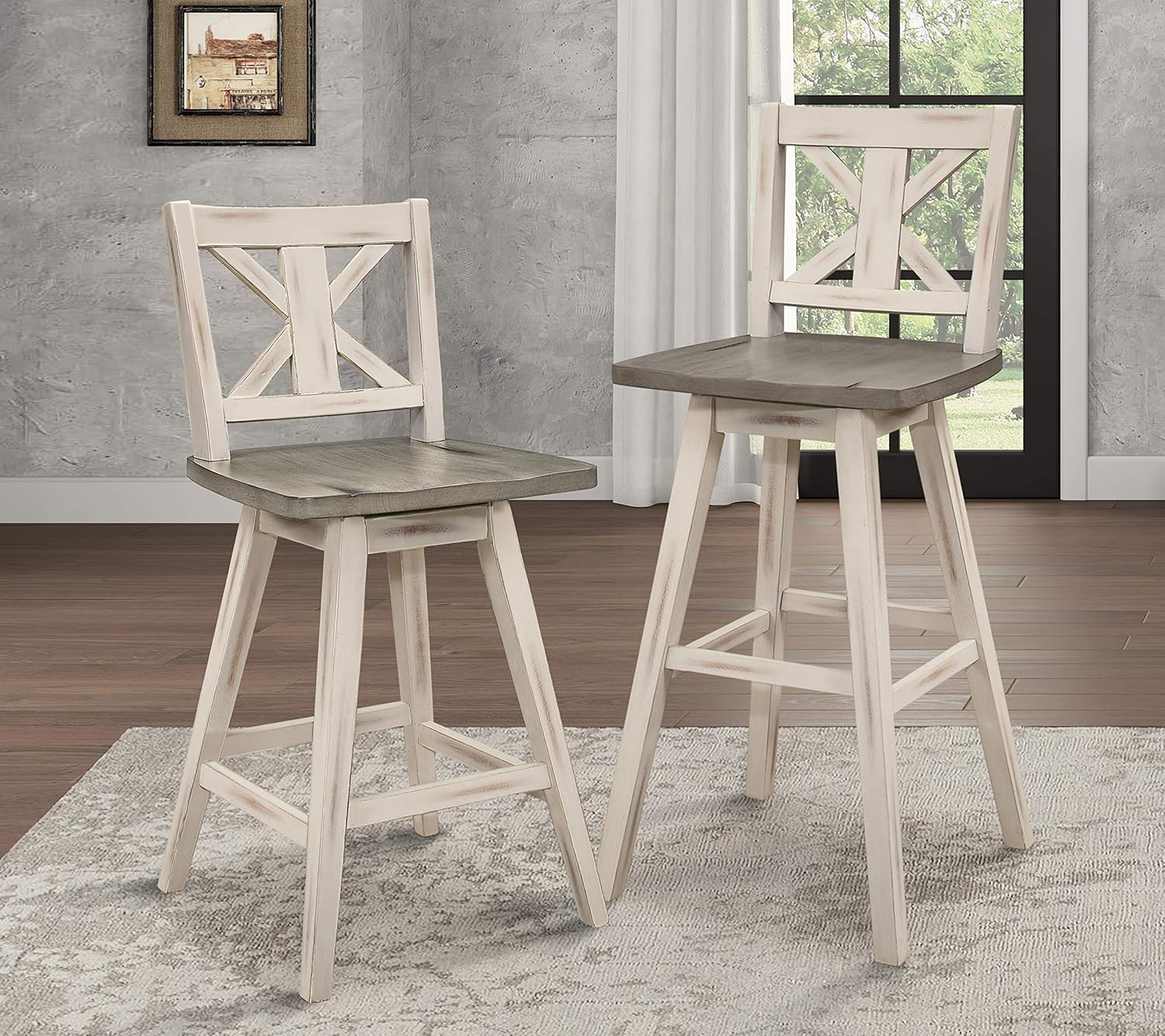 Lexicon Havre Swivel Counter Height Barstool (Set of 2), Cross-24Inch, Gray/White: Furniture & Decor