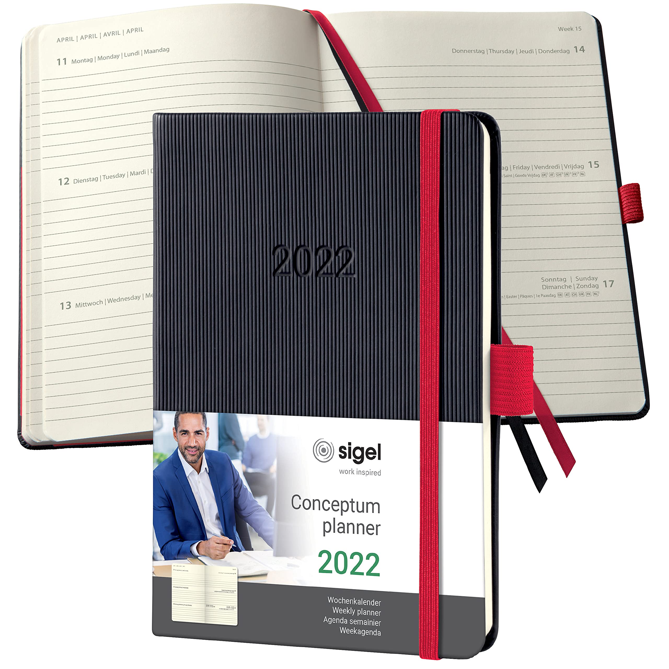 Sigel C2209 Conceptum Weekly Planner 2022-10,8 x 15,1 cm - hardcover - 176 Pages - Black, red